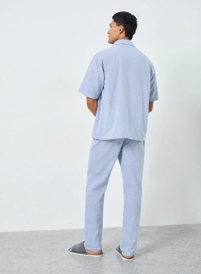 Styli  Men Striped Woven Shirt and Pyjama Set for Men | Best Price UAE